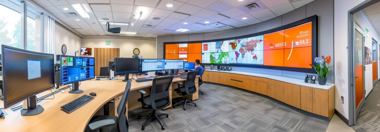 a professional office environment featuring a diverse group of workers engaged in a dynamic discussion about workers' compensation insurance, with documents and digital devices illustrating the theme of safety and support in the workplace.