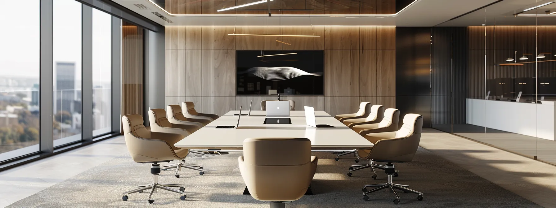 a sleek, modern office conference room features a large table with a laptop displaying a commercial insurance policy, surrounded by diverse professionals engaged in a focused discussion, reflecting the intricacies of commercial package insurance and its relevance to business protection.