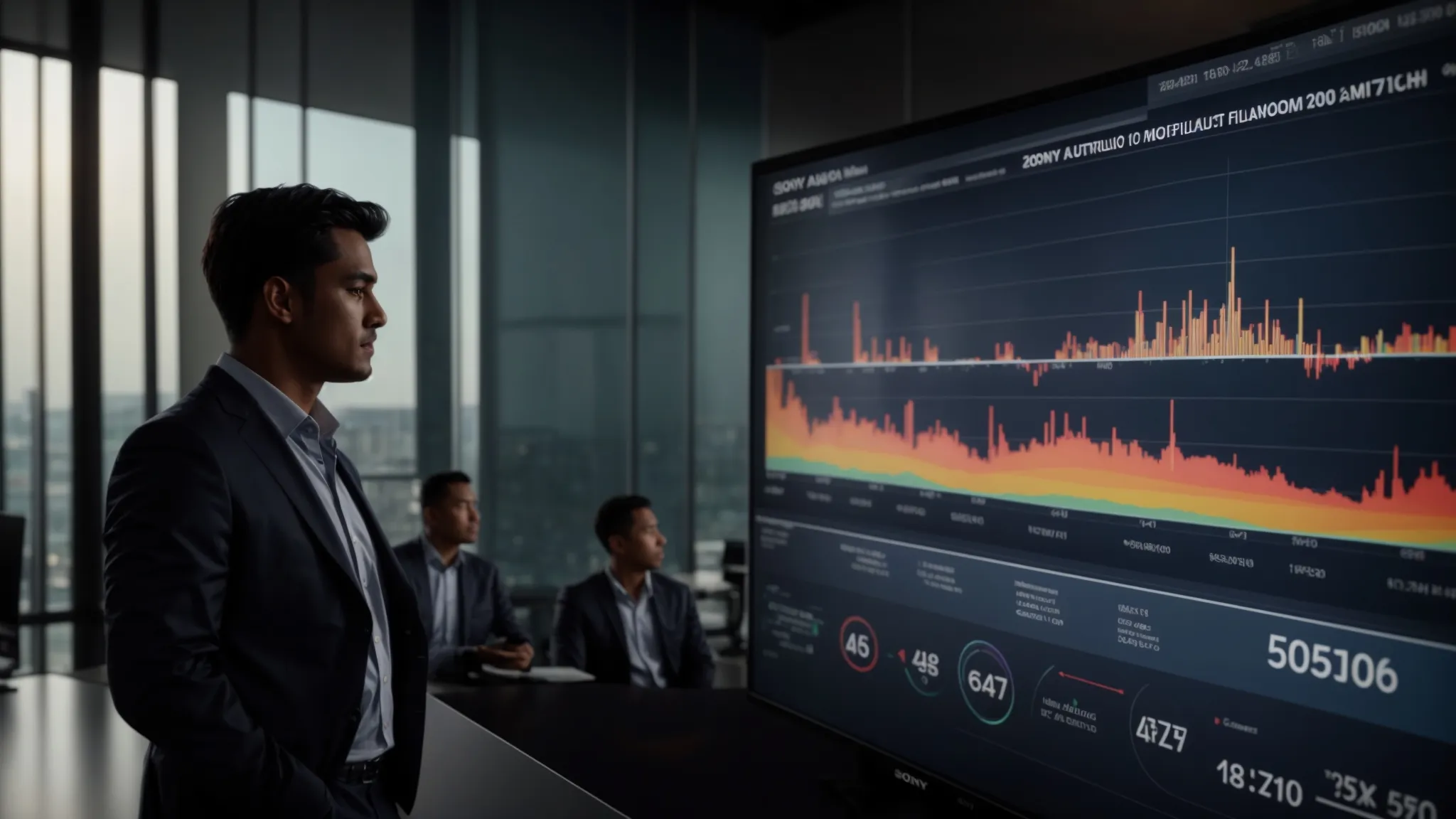a confident business professional stands in front of a large screen displaying a dynamic chart illustrating fluctuating premium rates, surrounded by an engaged audience of employers eager to grasp the complexities of managing workers’ compensation costs in florida.