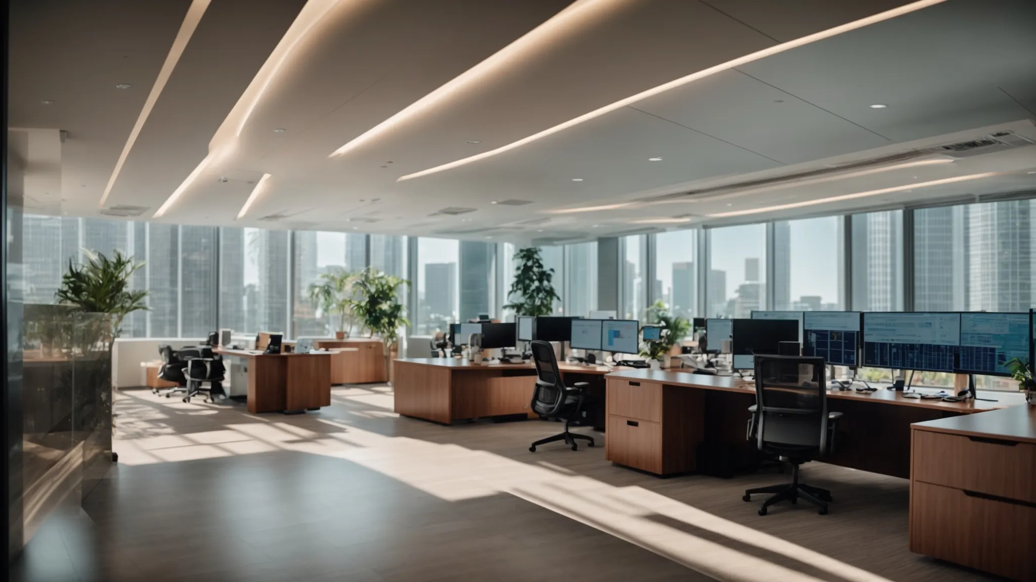 a dynamic florida business office bustling with activity, featuring a digital display of analytics graphs and insurance policy documents illuminated by soft natural light, symbolizes the proactive approach to compliance and risk management amidst evolving challenges.
